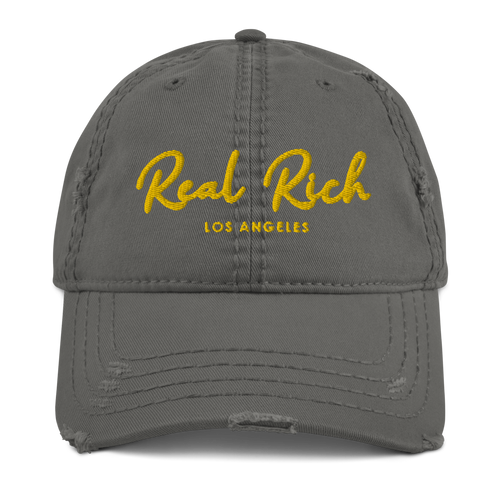 Real Rich LA Gold Distressed Dad Hat (3dpuff)