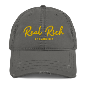 Real Rich LA Gold Distressed Dad Hat (3dpuff)