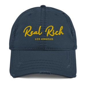 Real Rich LA Gold Distressed Dad Hat (3dpuff)