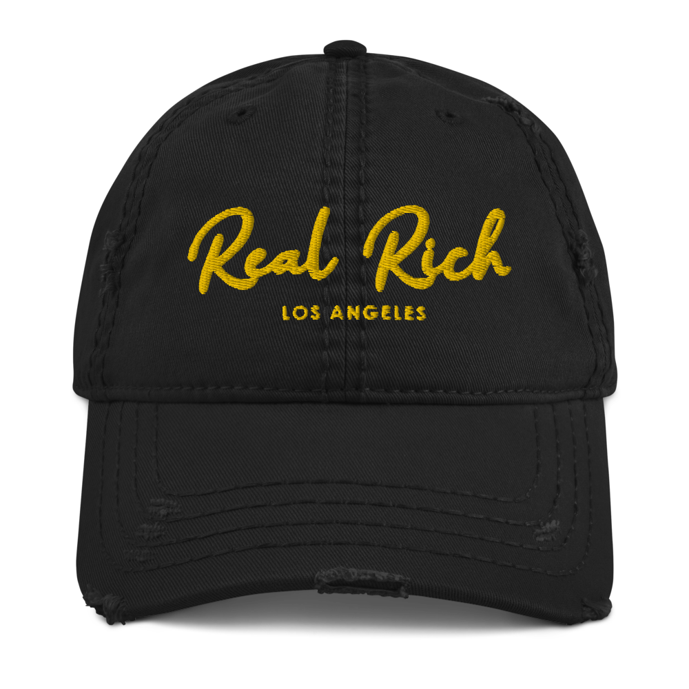 Real Rich LA Gold Distressed Dad Hat (3dpuff)